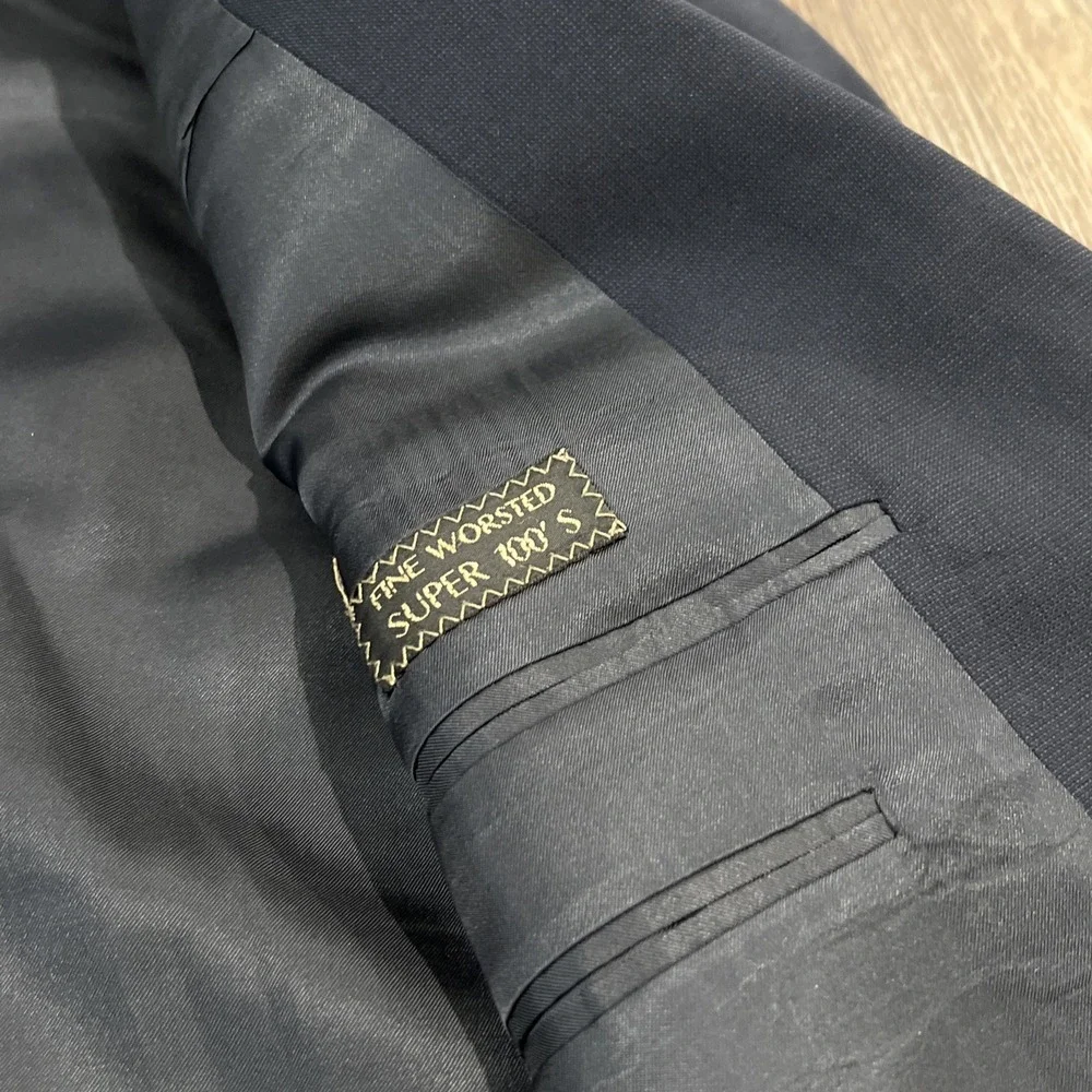 Ermenegildo Zegna Blazer Mens 44R EU54 worsted Super 100's Navy Made In Italy